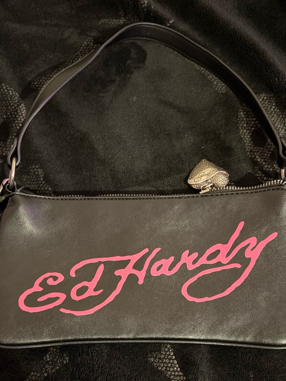Ed Hardy Black Shoulder Bag with Twin Unicorn Graphic - Picture 2 of 3